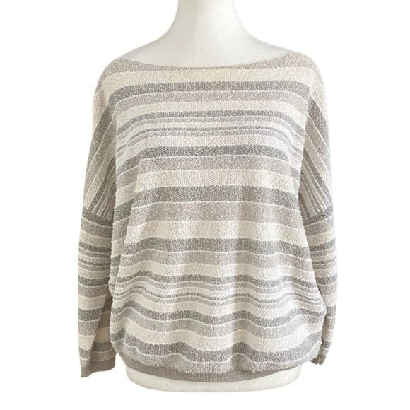 SARAH PACINI SPRING 2024 COLLECTION FADED CHALKY STRIPES CASUAL FUZZY SWEATER - Picture 2 of 10
